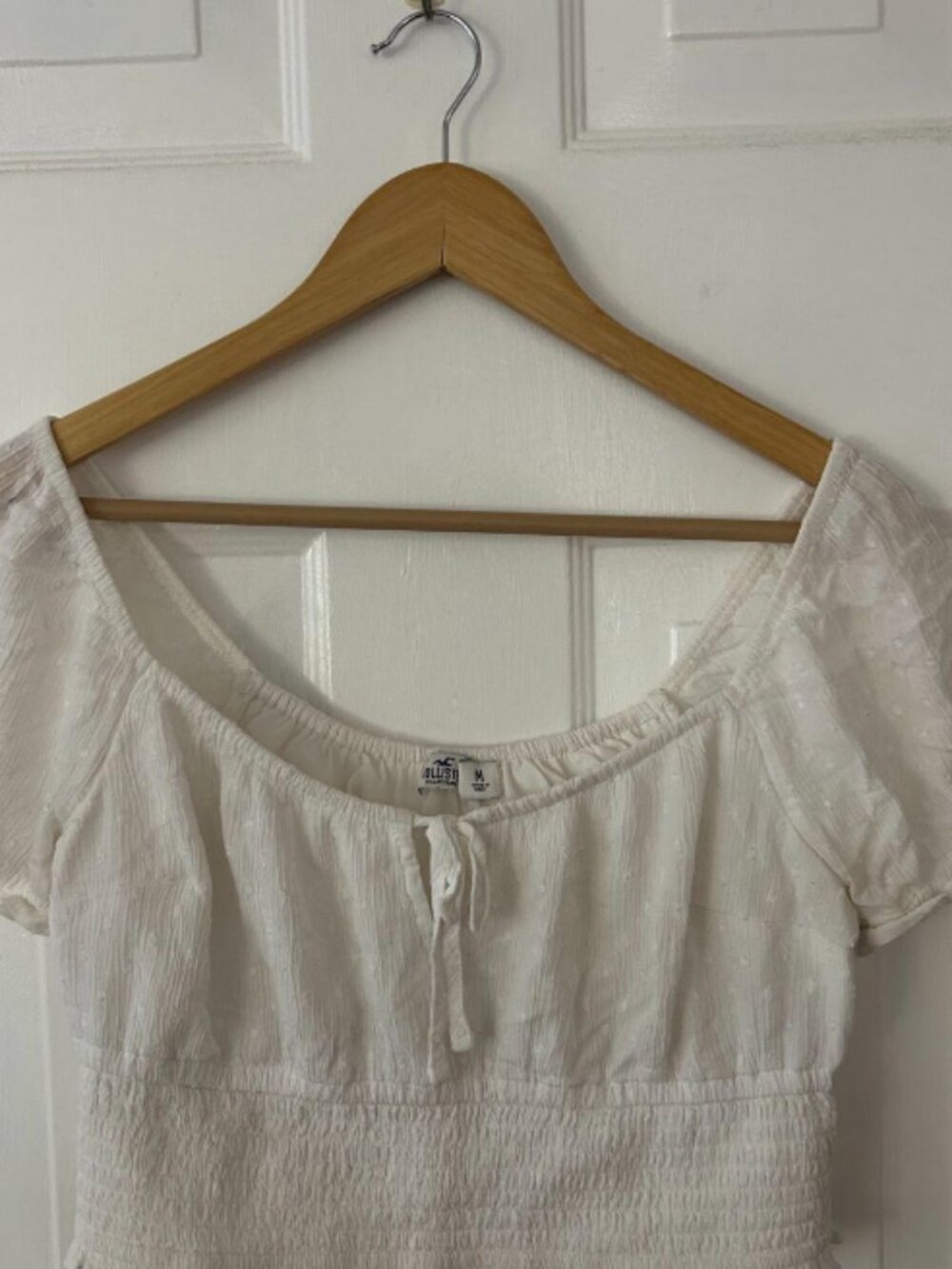 Hollister White Milkmaid Crop Top Smocked Puff Sleeve M